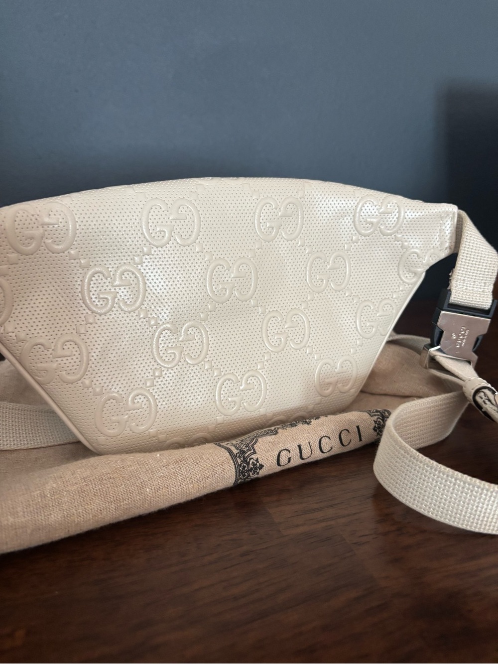 Gucci Cream GG Embossed Leather Crossbody Belt Bag - Picture 2 of 3